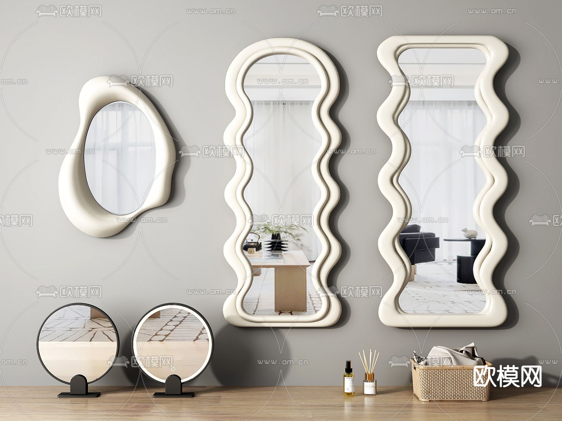 奶油风穿衣镜 落地镜 试衣镜3d模型下载