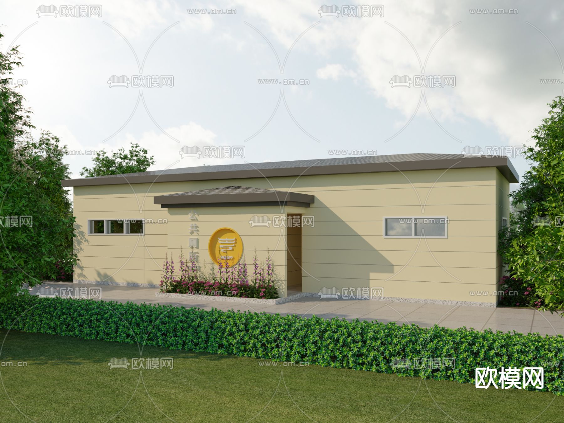小公建 公共卫生间 建筑外观3d模型下载（渲染图2）