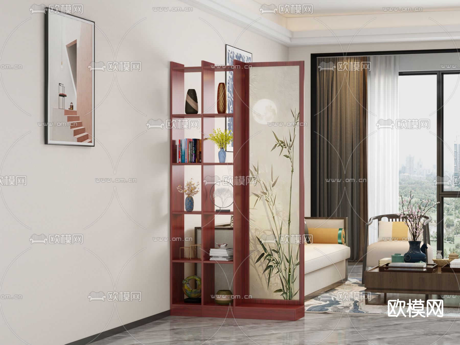 中式隔断柜 装饰柜3d模型下载