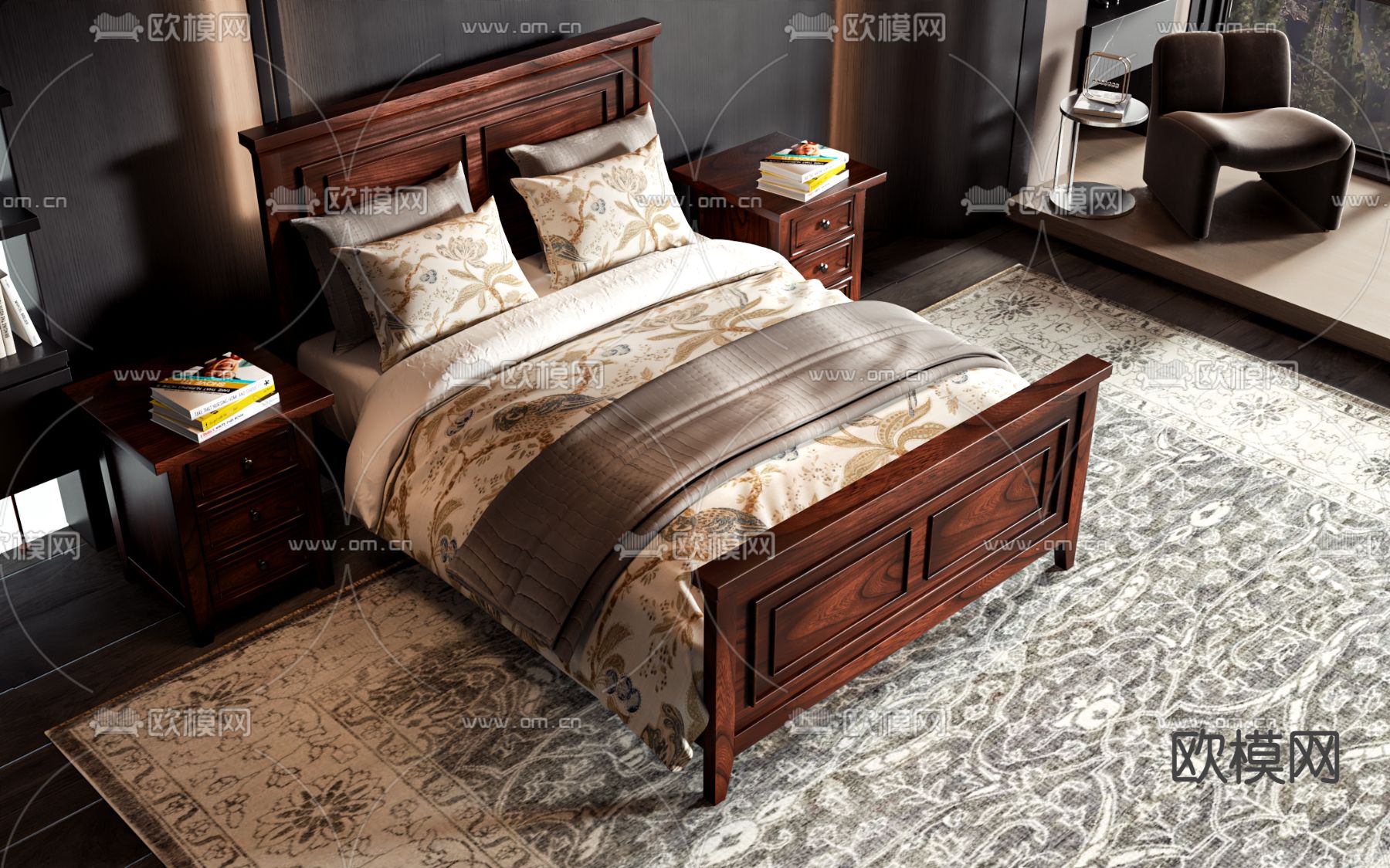 美式双人床3d模型下载