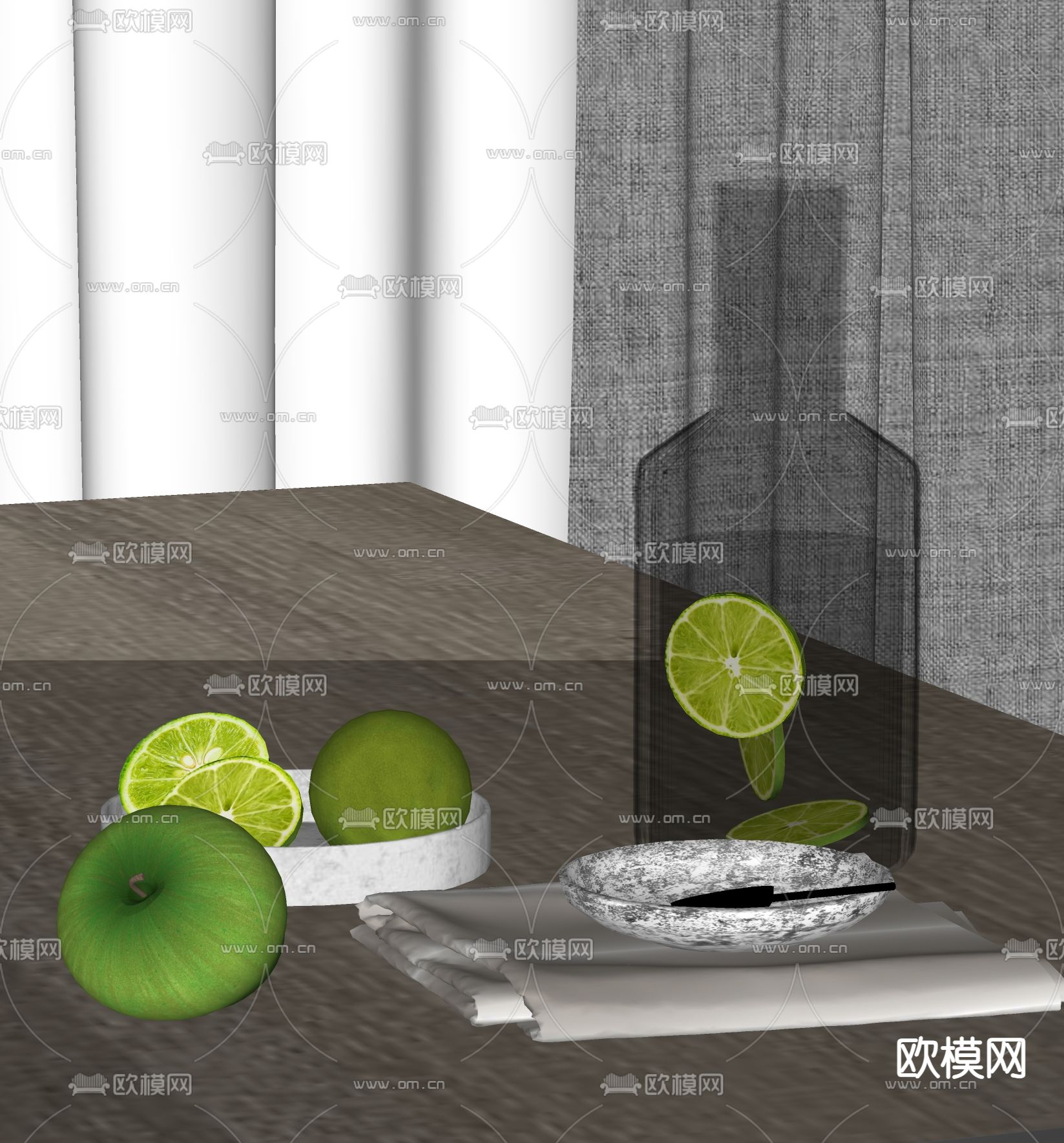 水果 酒瓶 摆件su模型下载（渲染图1）