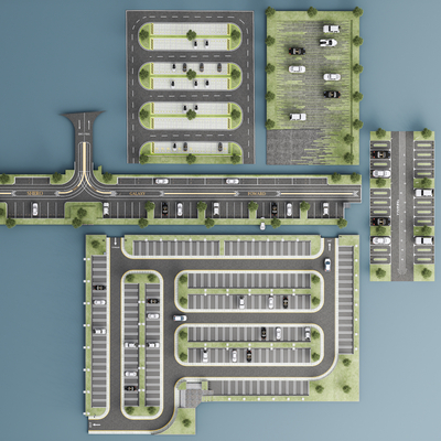  户外停车场su模型 