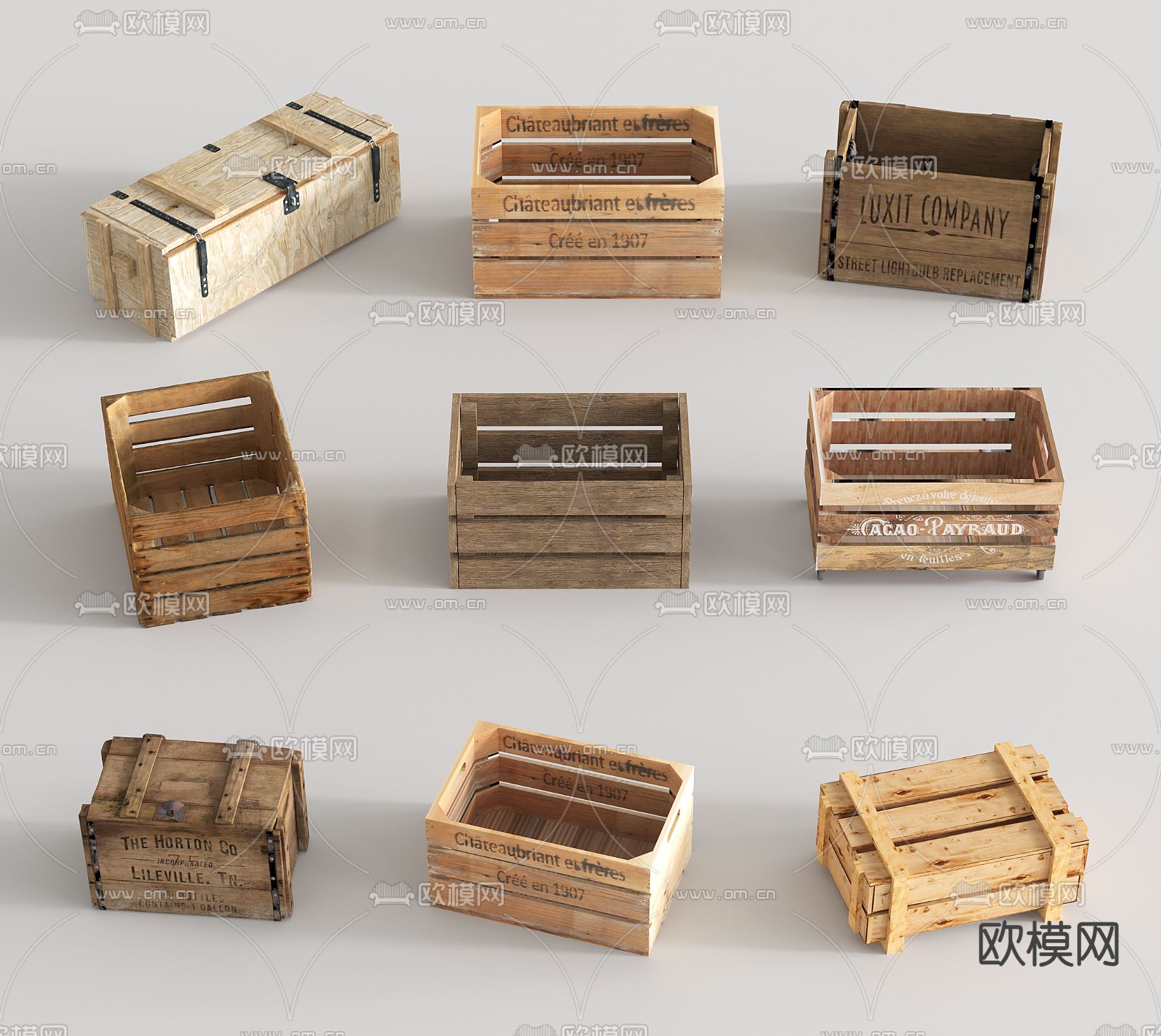 现代木箱 收纳箱 工具箱 打包盒 啤酒箱3d模型下载