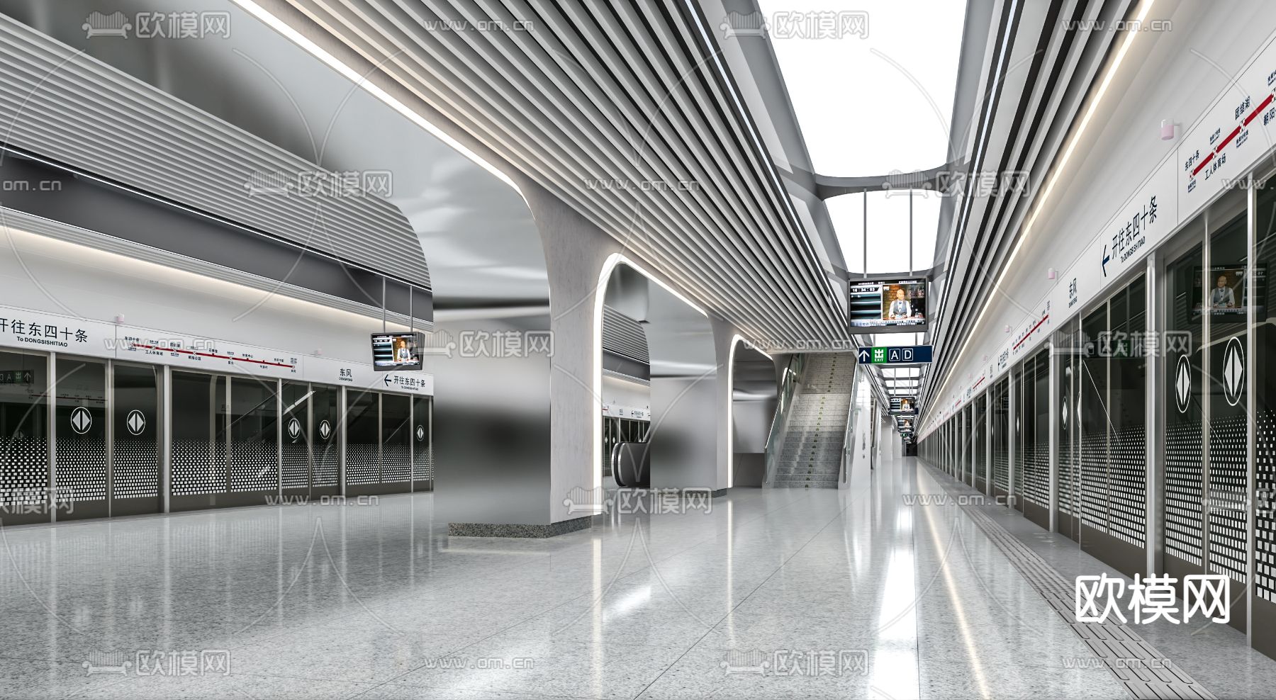 现代地铁站 候车室3d模型下载（渲染图2）