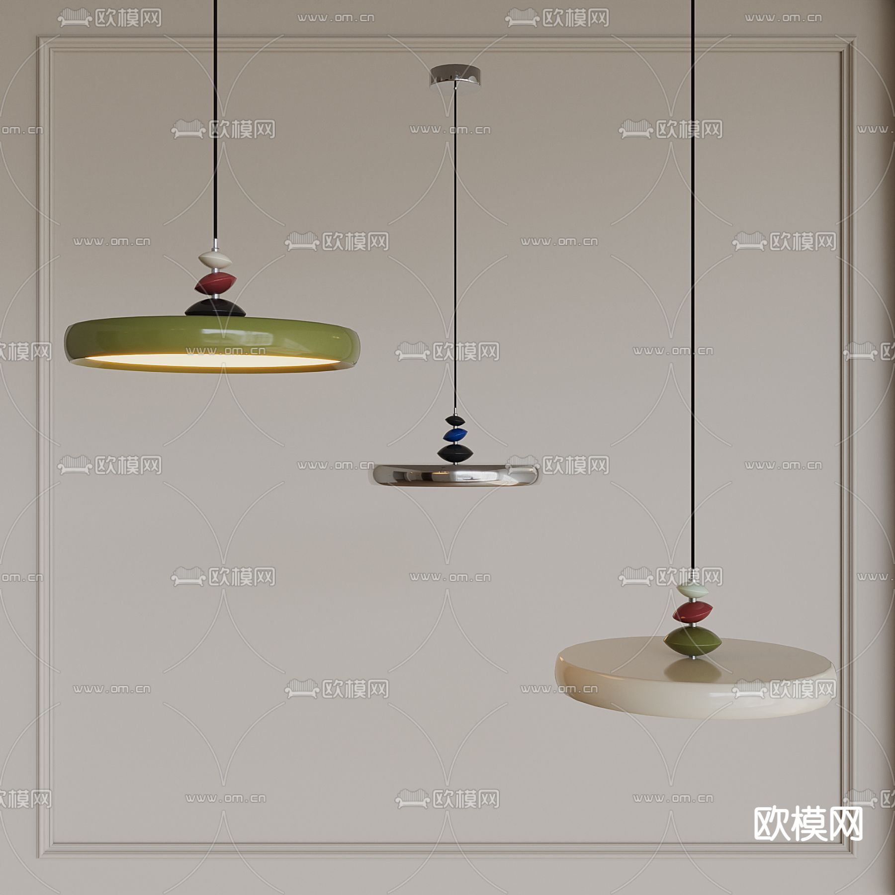 奶油风飞碟吊灯su模型下载（渲染图2）