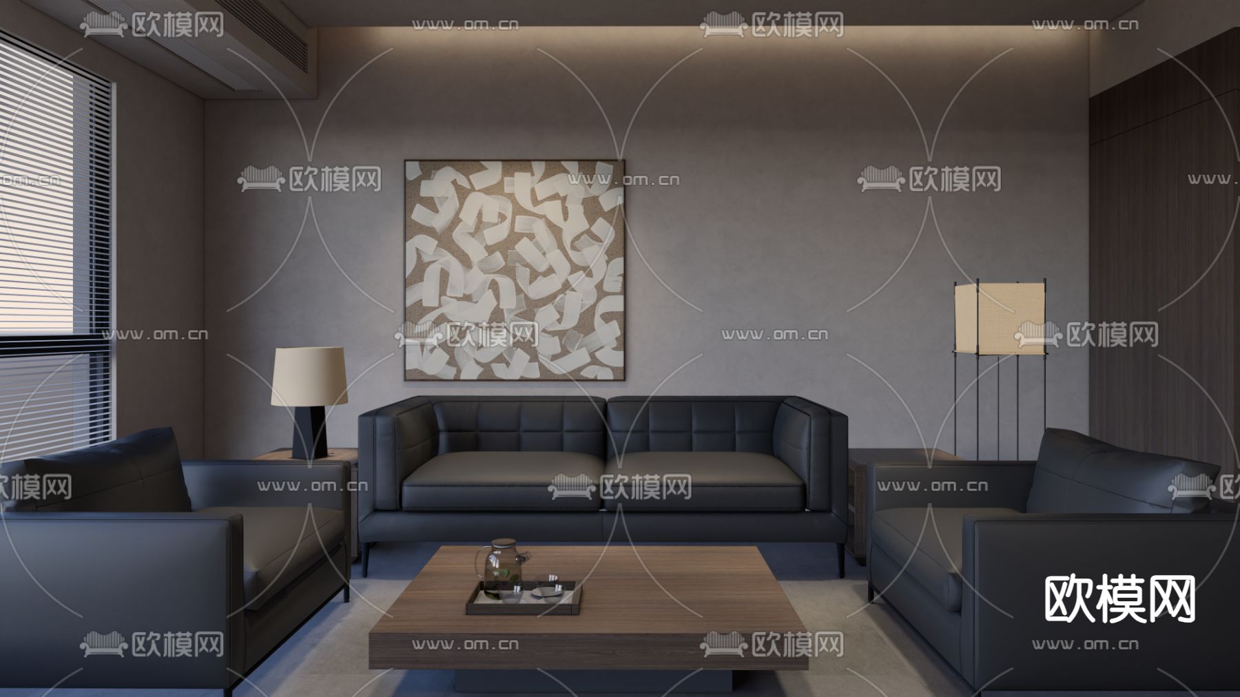 现代接待包厢su模型下载（渲染图2）