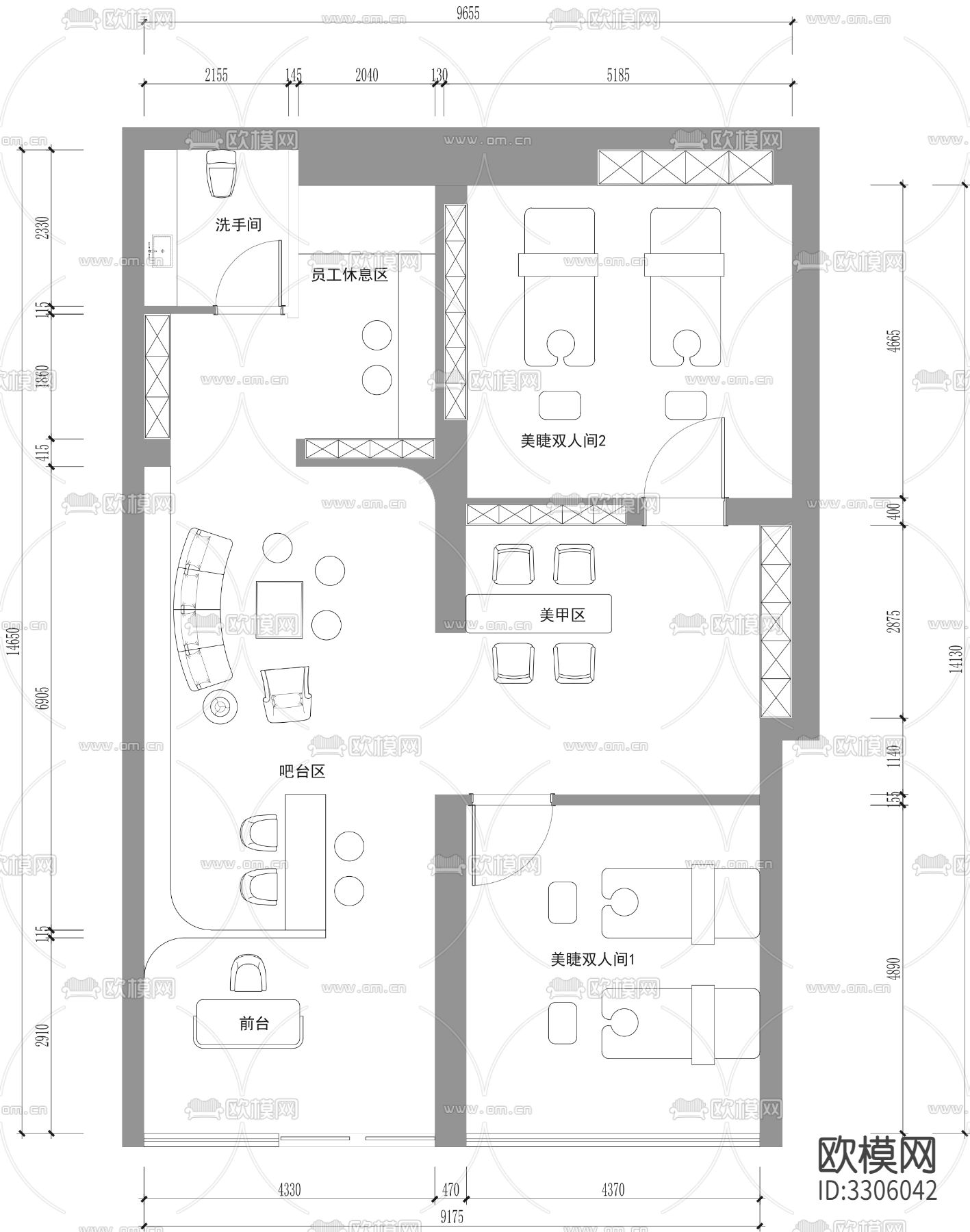 美睫美甲cad平面图下载（渲染图2）