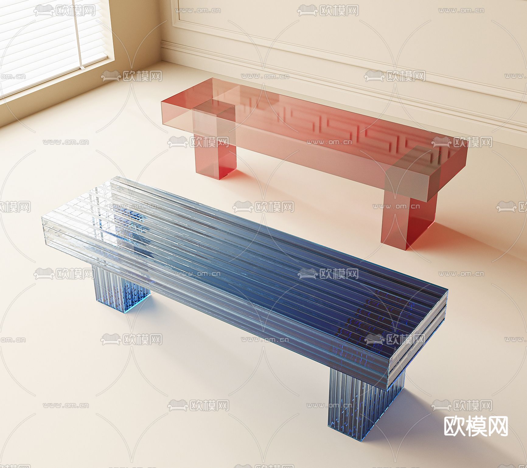 亚克力条凳 长凳3d模型下载