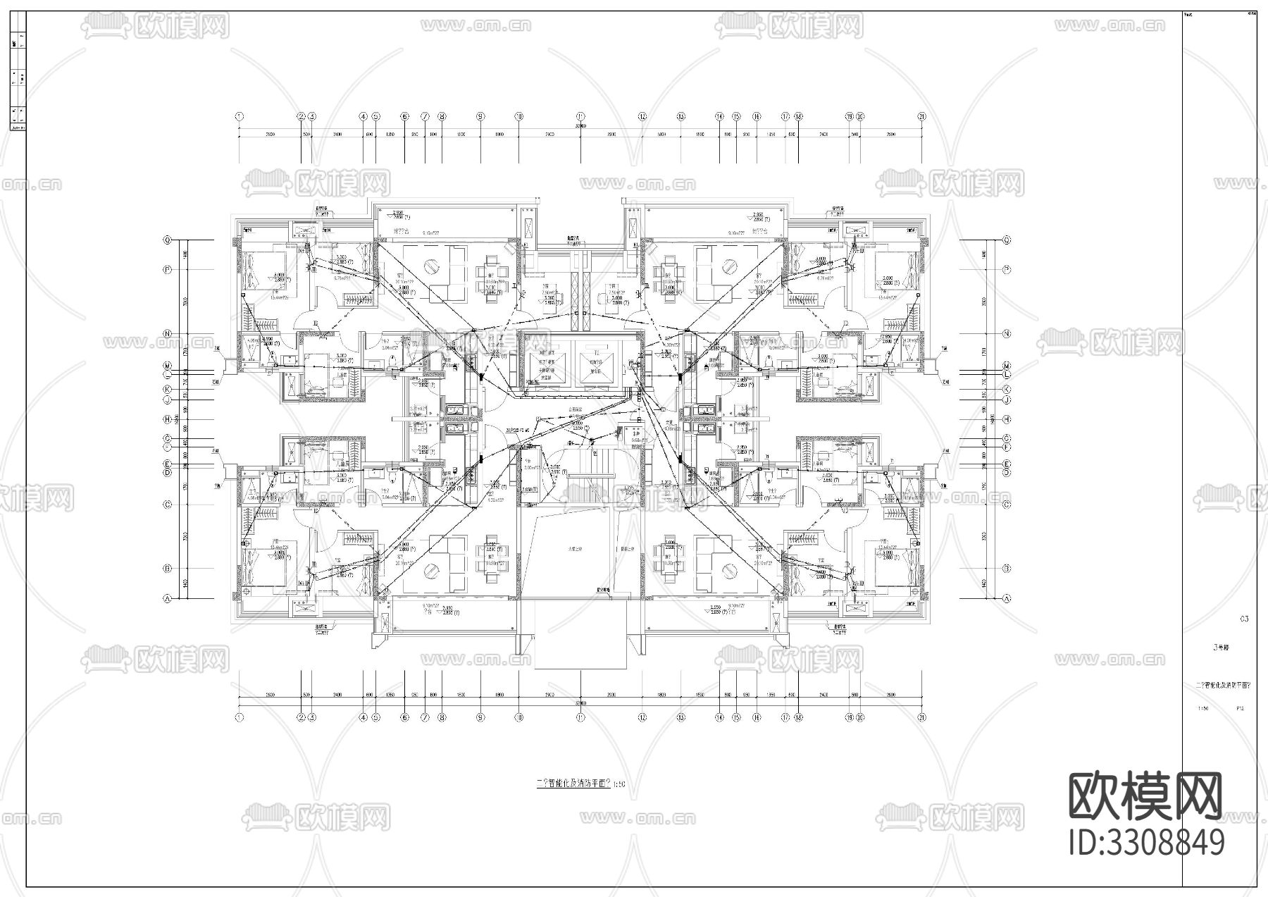 住宅楼电气cad平面图下载（渲染图3）