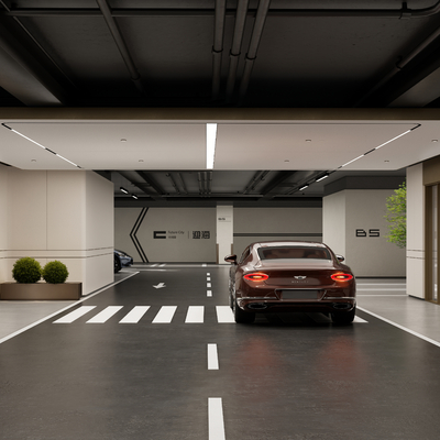 地下停车场 车库su模型 
