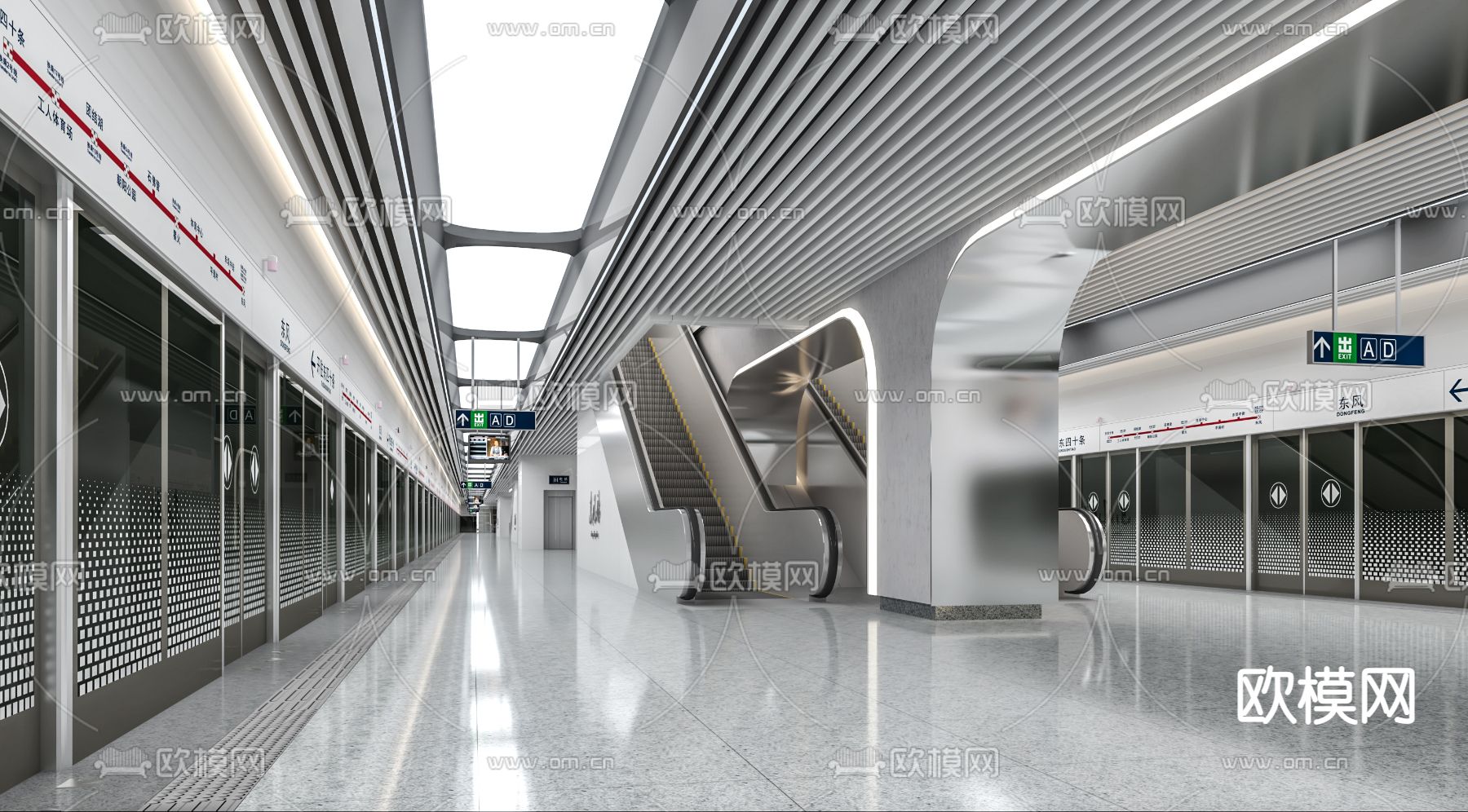 现代地铁站 候车室3d模型下载（渲染图1）