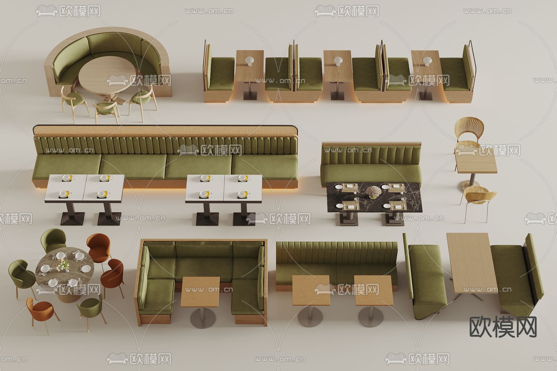 卡座餐桌椅 餐厅卡座 弧形卡座3d模型下载