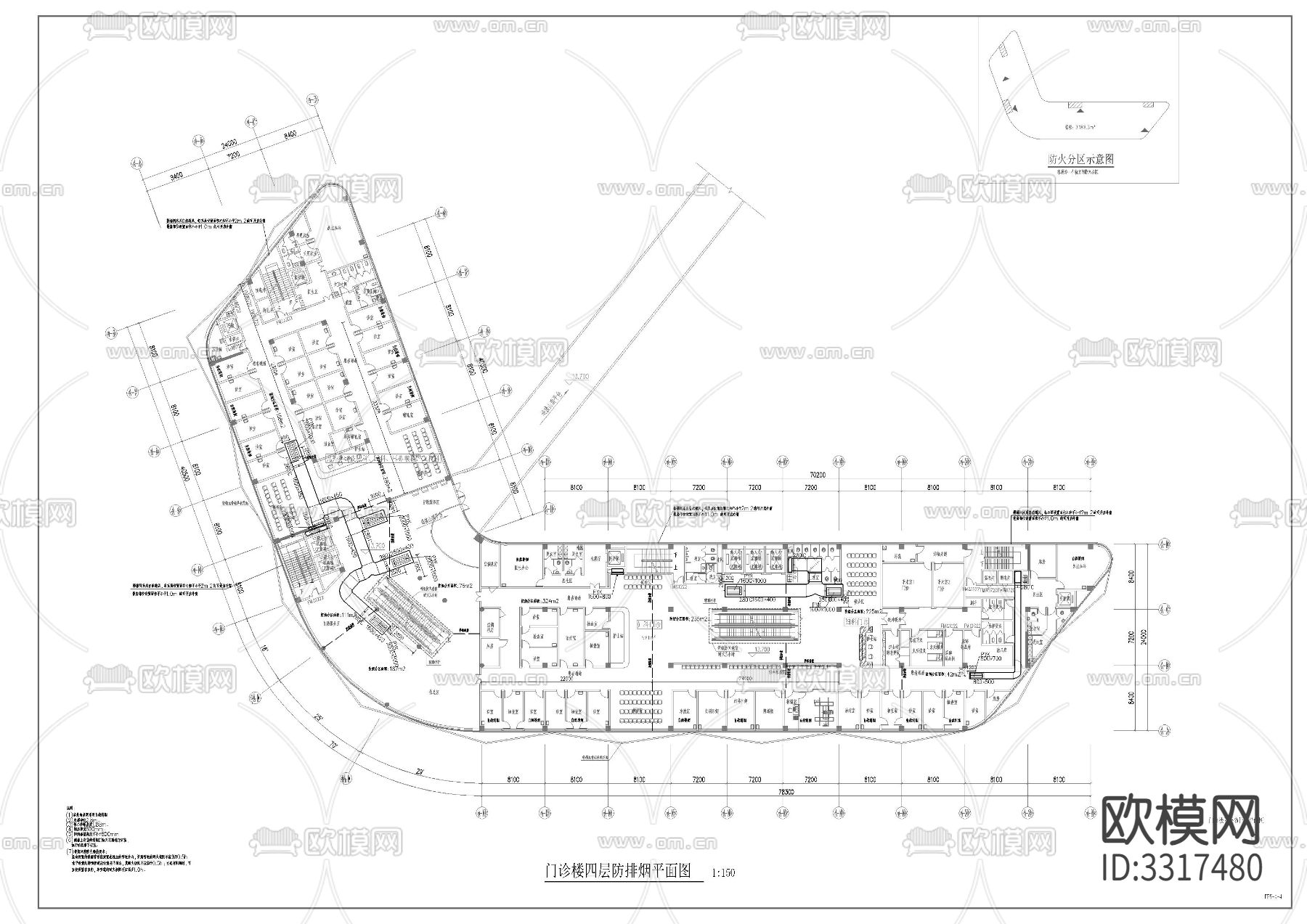 住院 门诊 地下室暖通cad平面图下载（渲染图3）