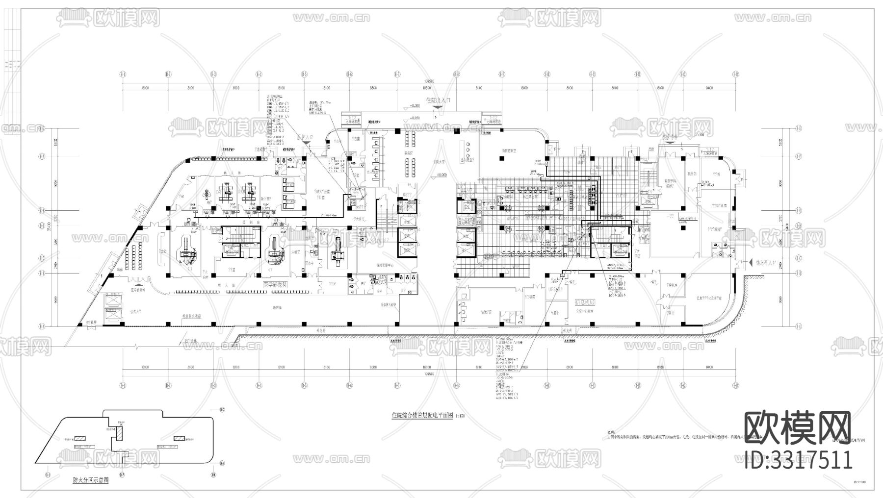 地下室 门诊楼 住院楼电气cad平面图下载（渲染图2）