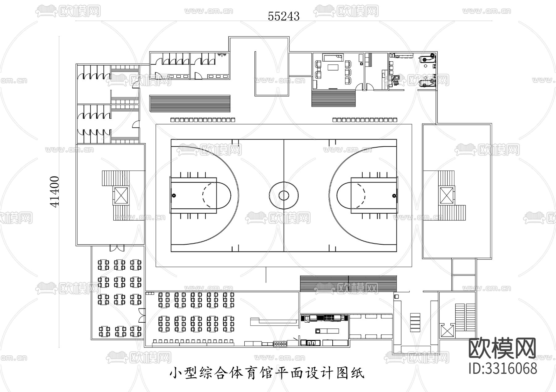 小型综合体育馆cad平面图下载