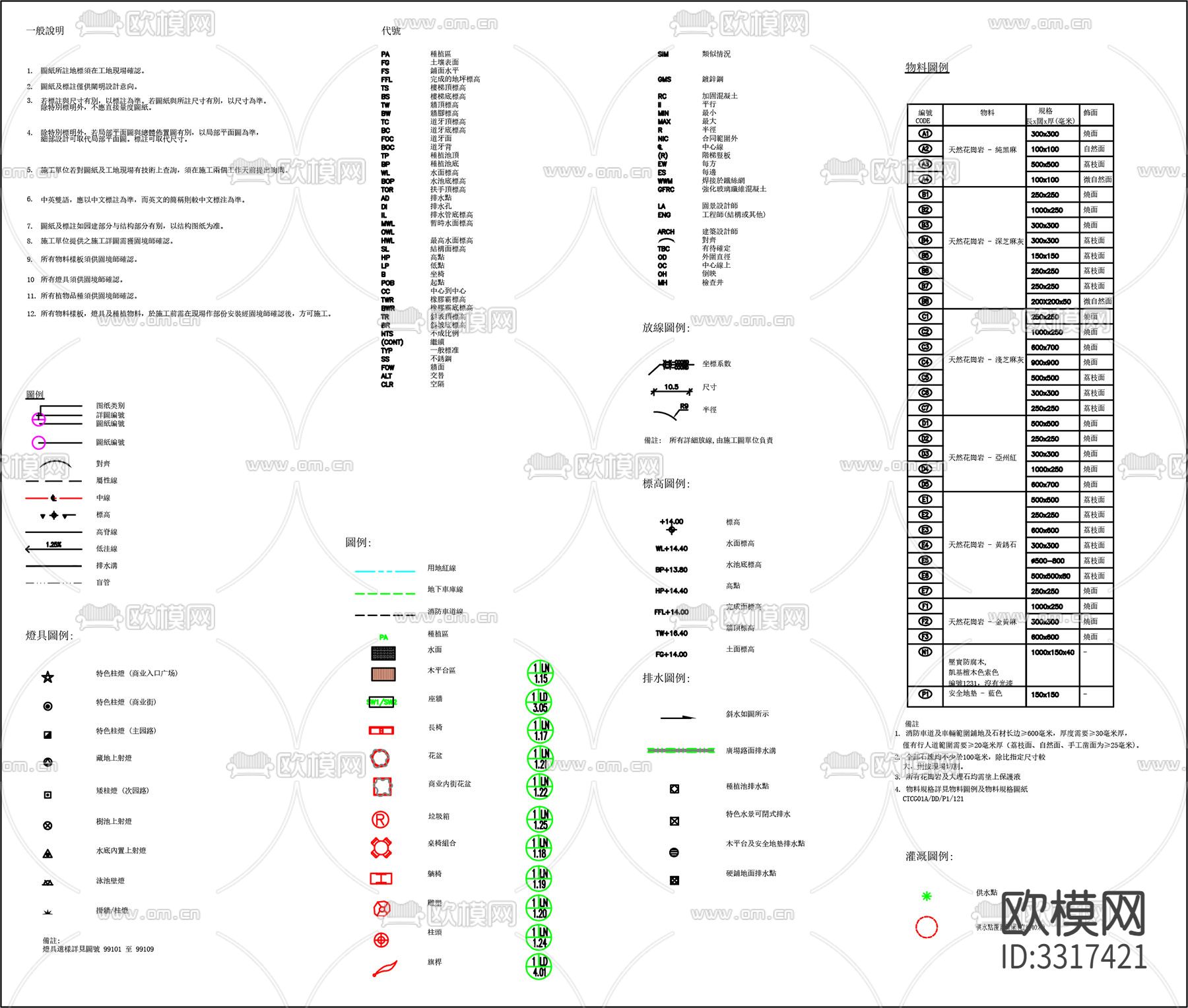 一般说明 图例索引及物料规格cad平面图下载