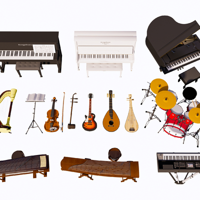 钢琴 古筝 架子鼓 吉他 二胡su模型 