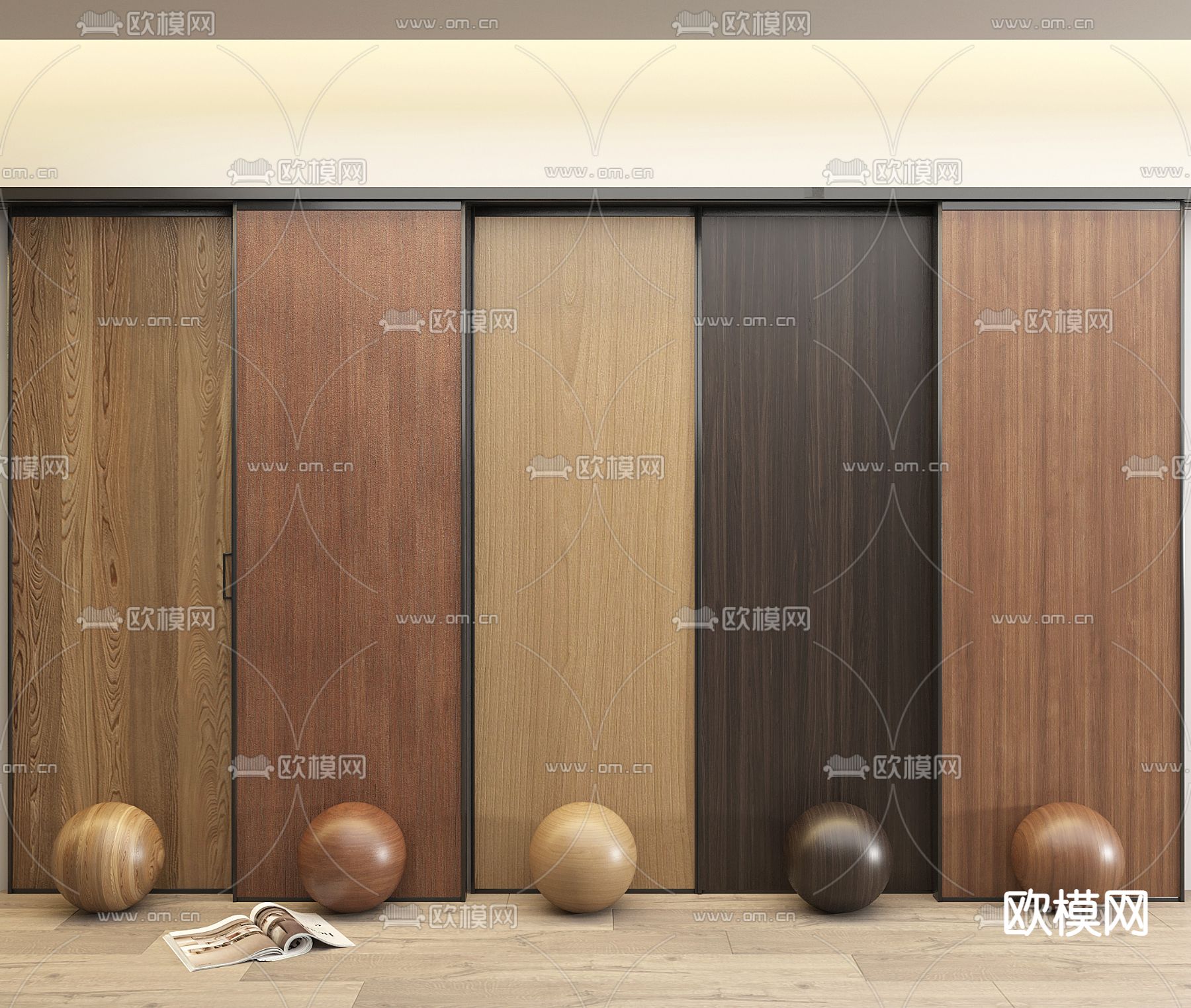 现代木饰面 护墙板su模型下载（渲染图2）