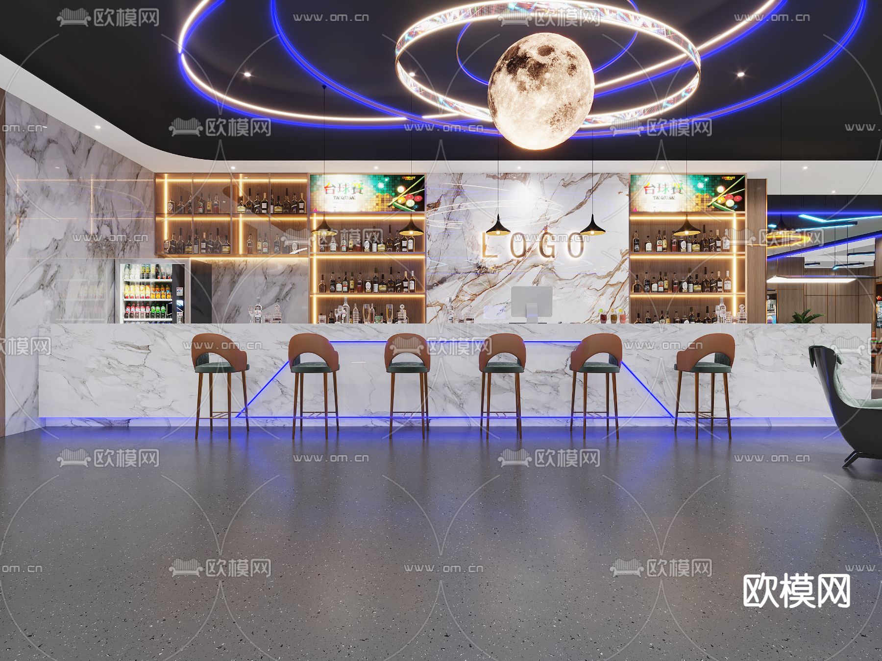 现代台球室 台球厅3d模型下载（渲染图4）