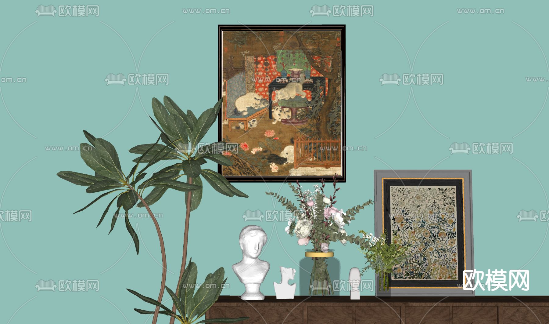 中古风装饰画su模型下载（渲染图1）