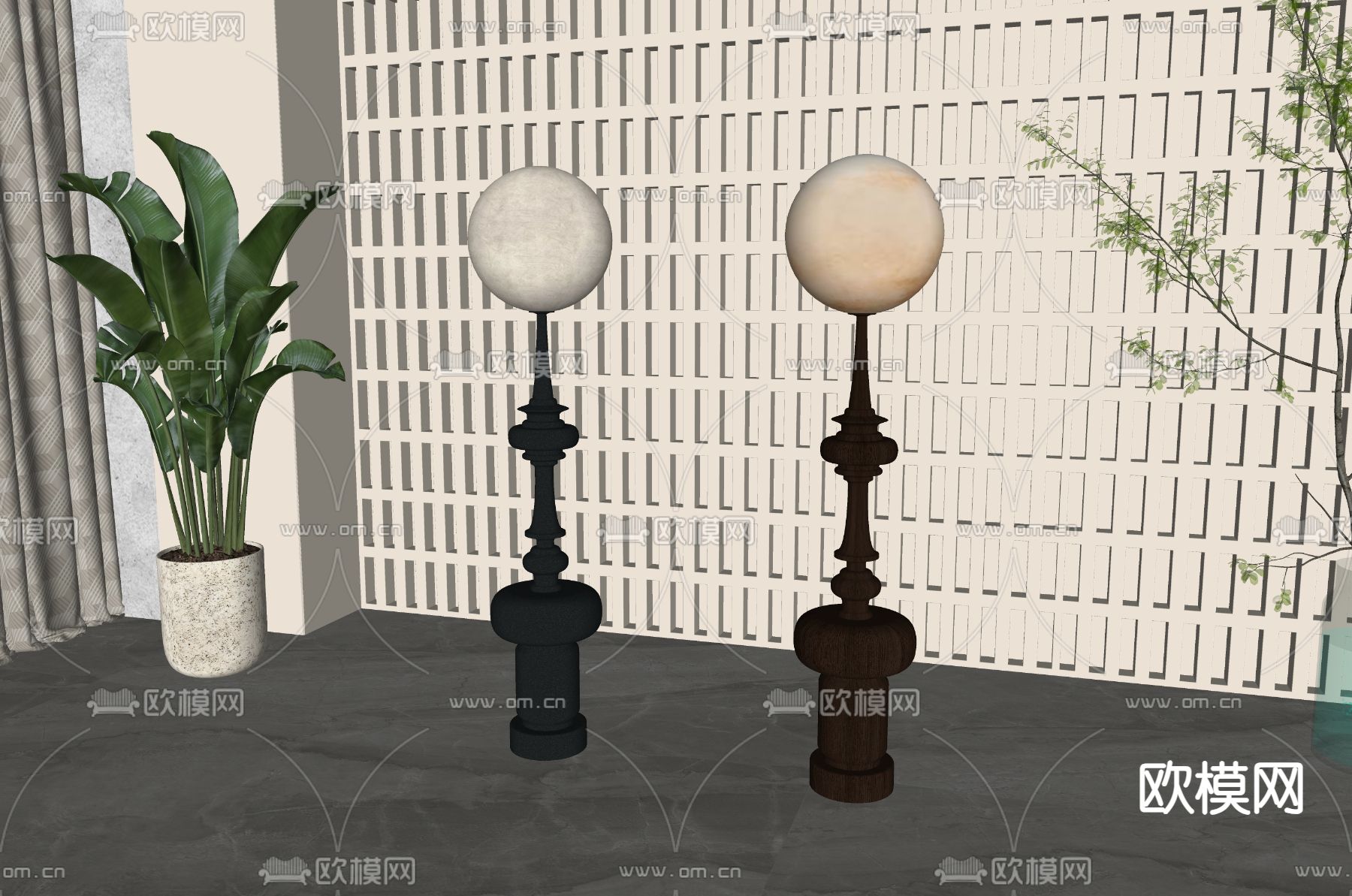 美式落地灯su模型下载（渲染图1）