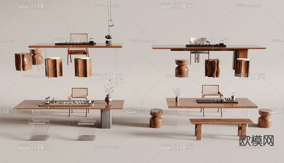 新中式茶台 茶桌3d模型下载