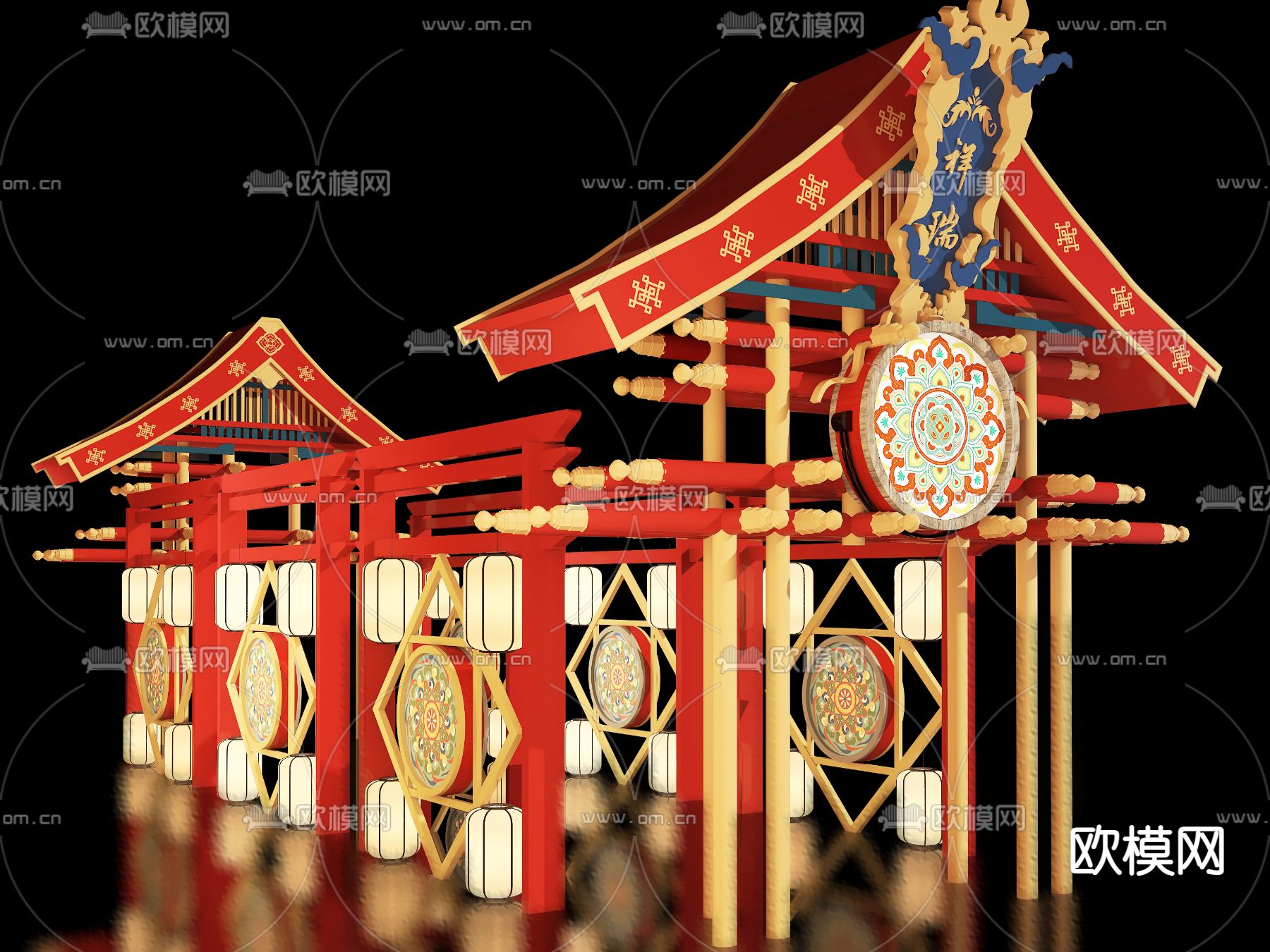 新中式 网红美陈 户外装置 演绎舞台3d模型下载