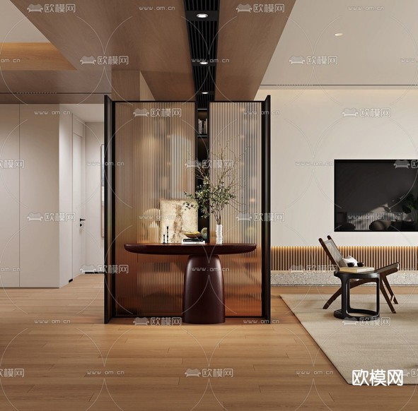 中古风屏风隔断3d模型下载