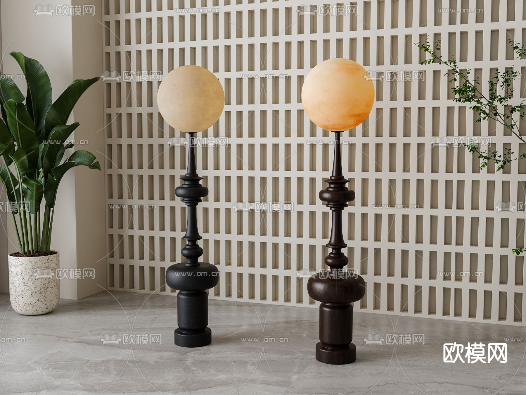 美式落地灯su模型下载（渲染图2）
