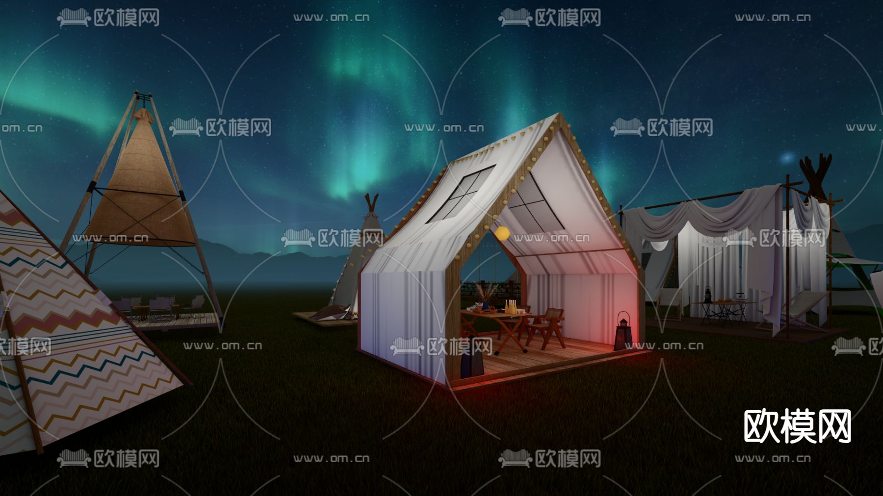 户外露营帐篷su模型下载（渲染图3）
