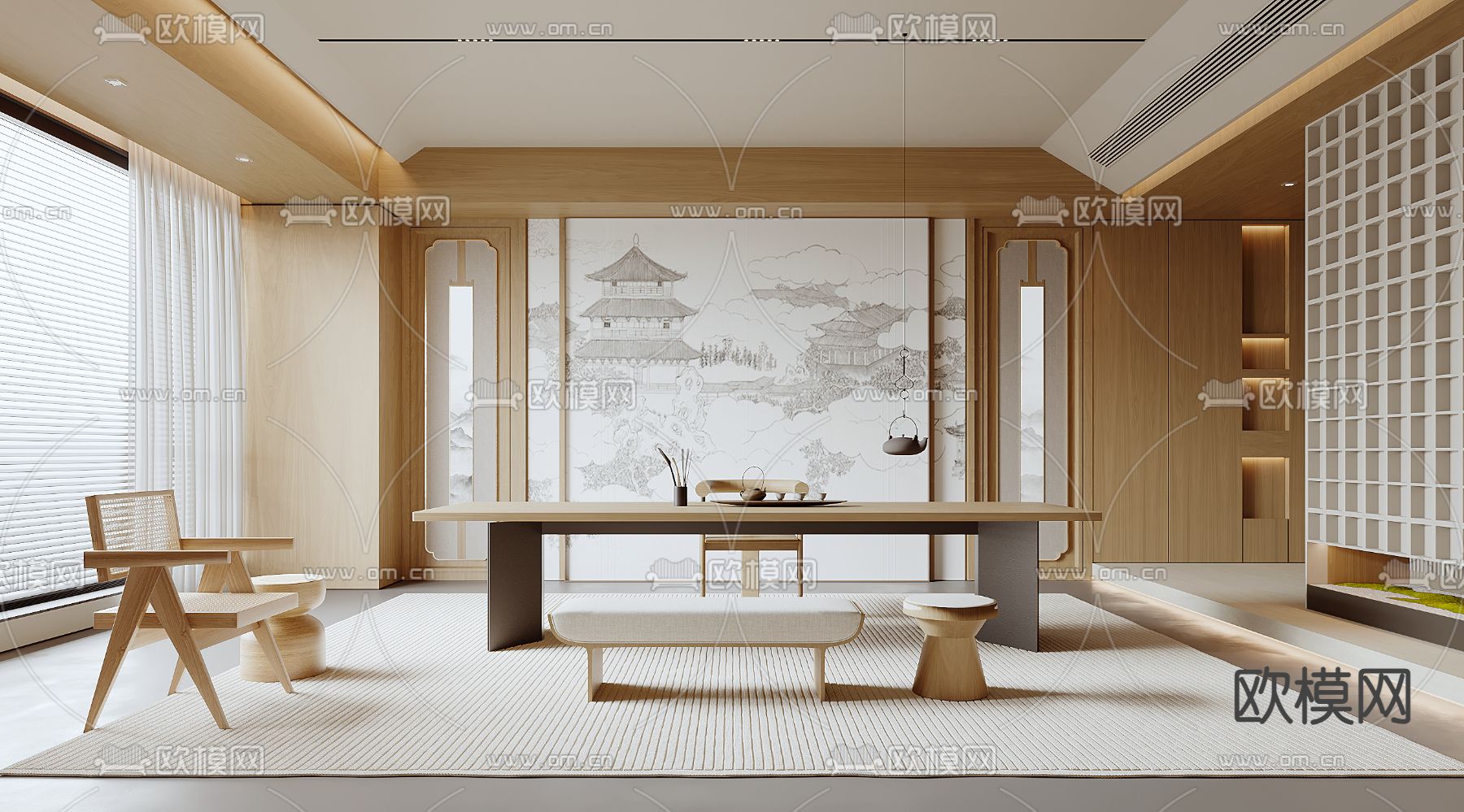 新中式茶室3d模型下载