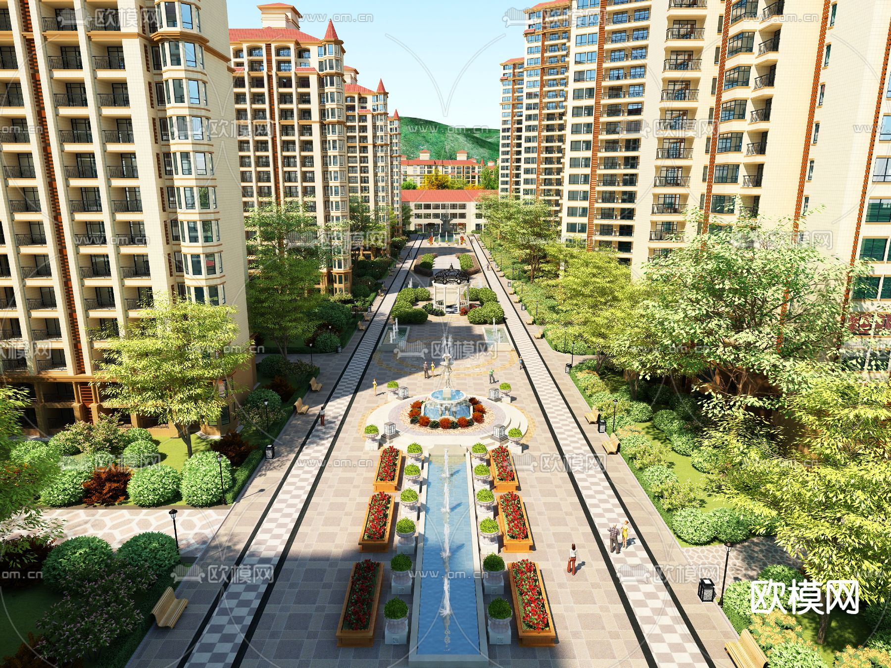 简欧住宅景观3d模型下载