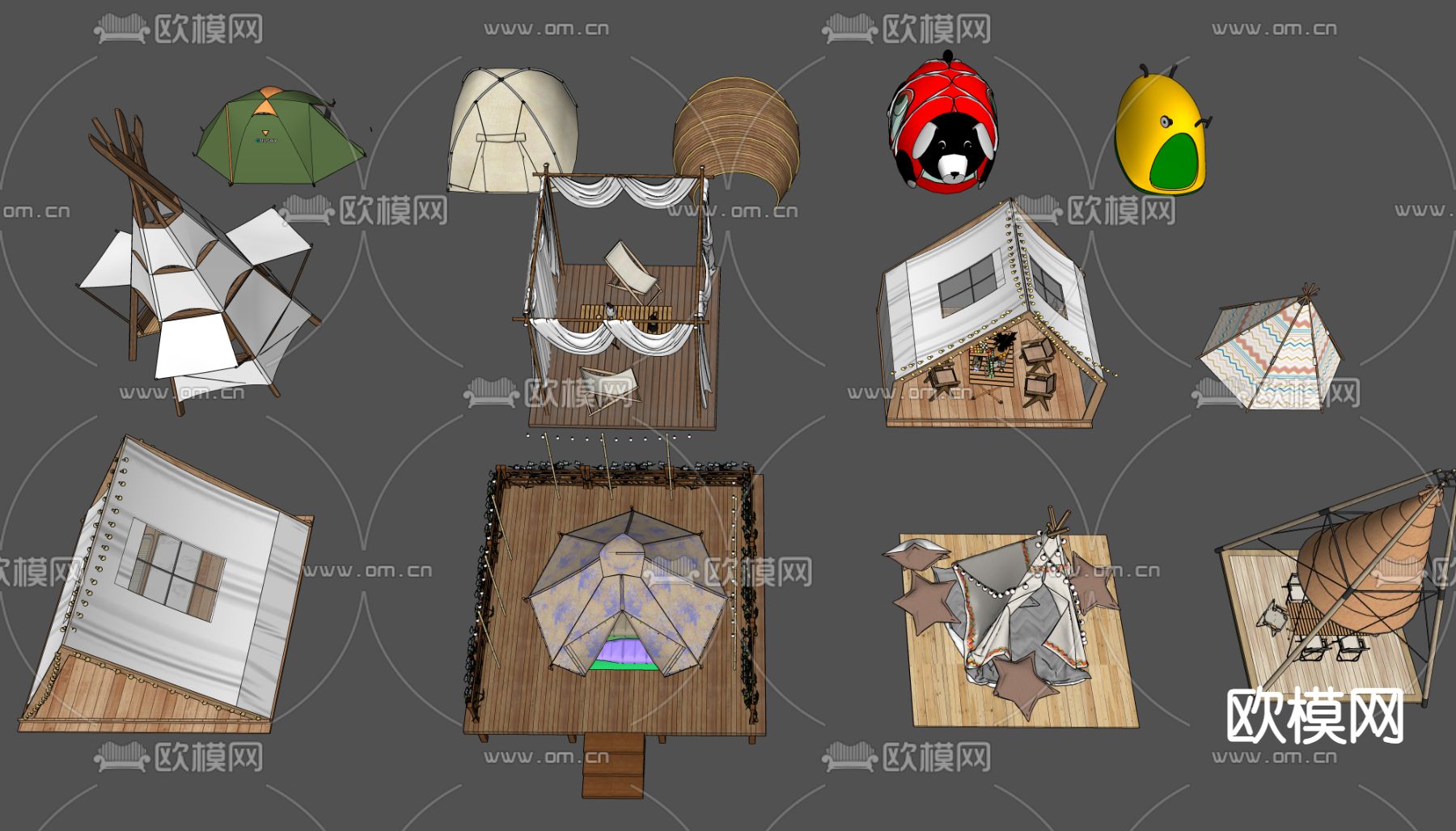 户外露营帐篷su模型下载（渲染图2）