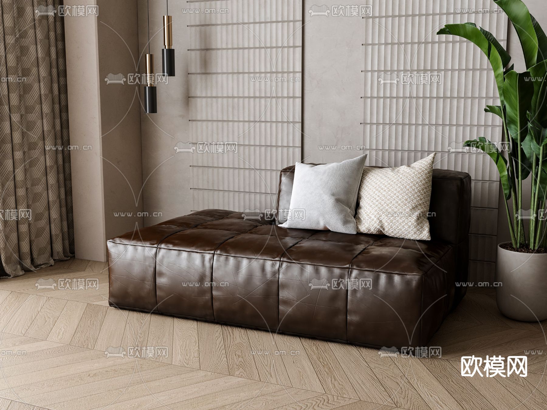 美式皮革沙发3d模型下载