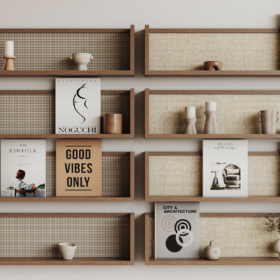  侘寂壁柜 置物架su模型 