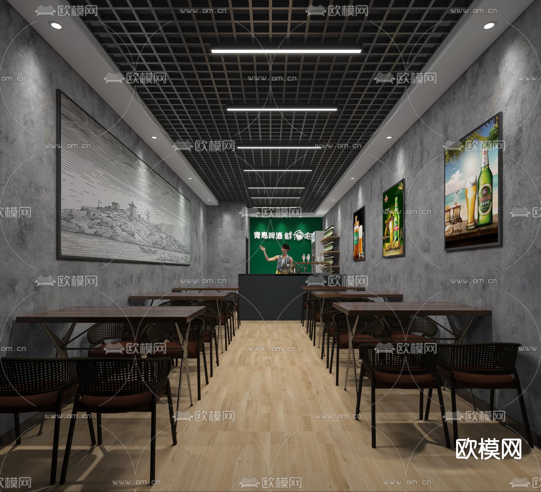 工业风快餐店3d模型下载