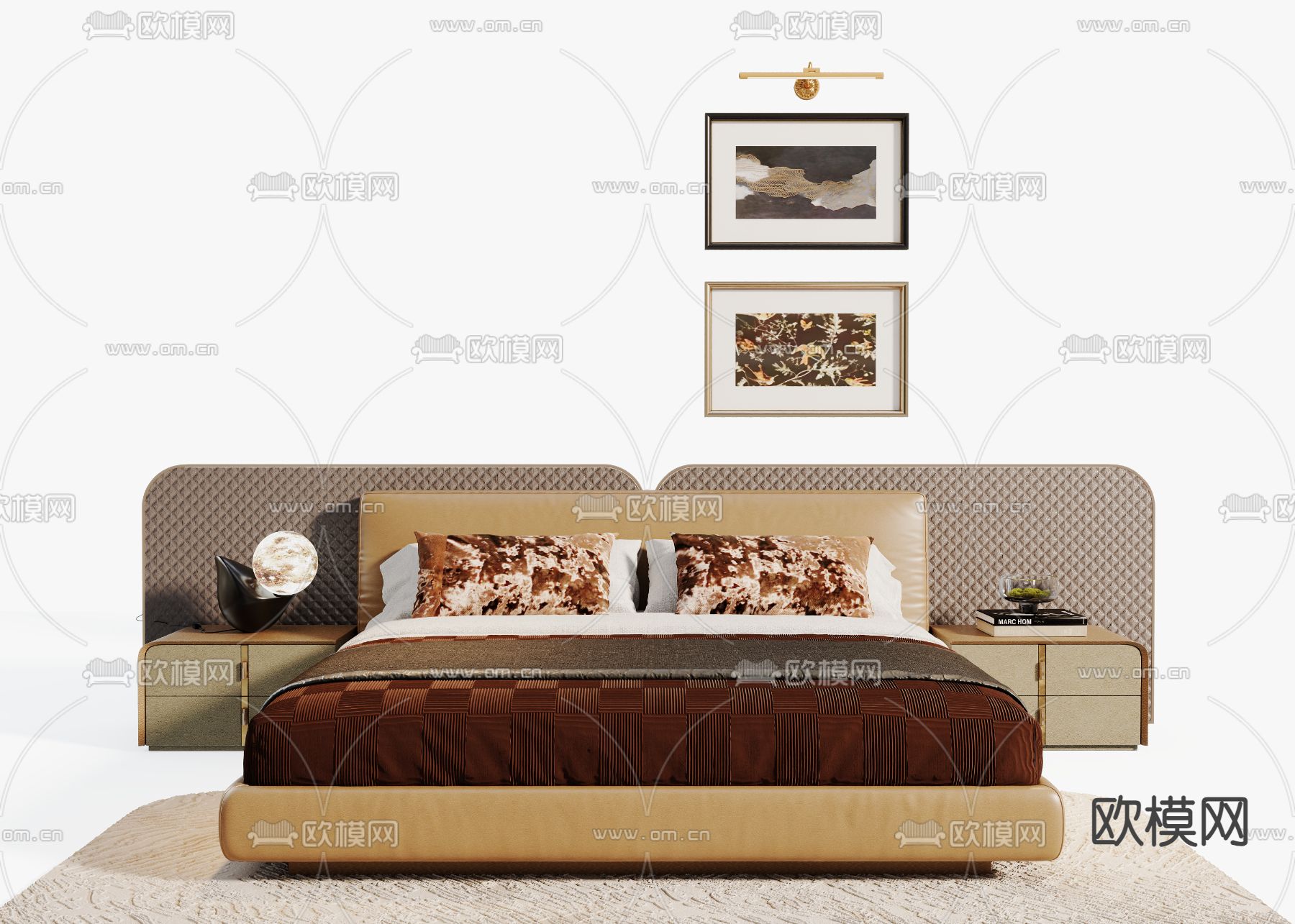 皮革床 双人床3d模型下载（渲染图2）