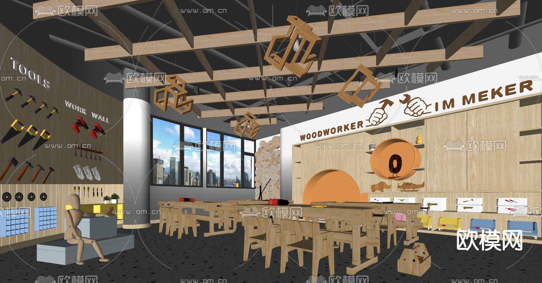 现代幼儿园 手工坊su模型下载（渲染图1）