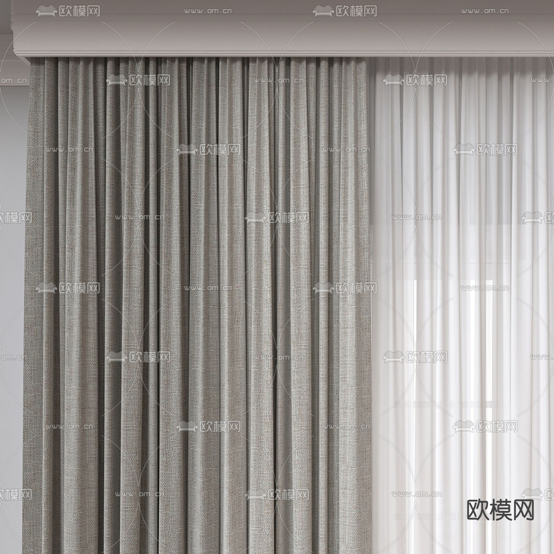素色窗帘 纱帘3d模型下载（渲染图2）