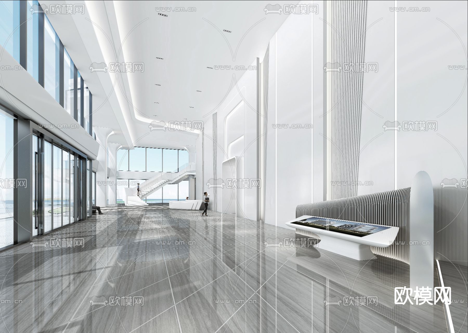 办公大堂 写字楼大堂3d模型下载（渲染图2）