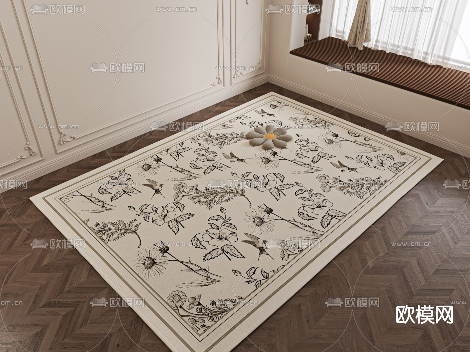 中古风地毯 方毯 小碎花地毯3d模型下载