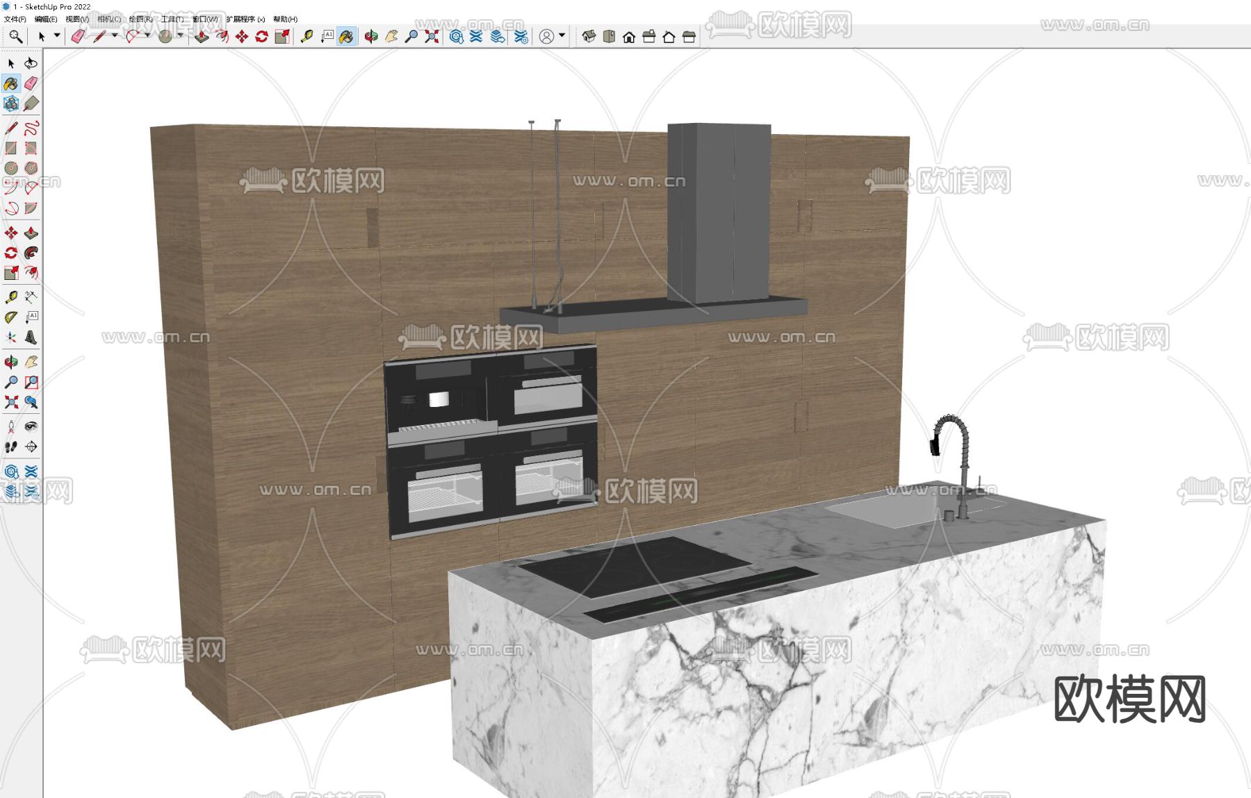 橱柜 岛台su模型下载（渲染图1）