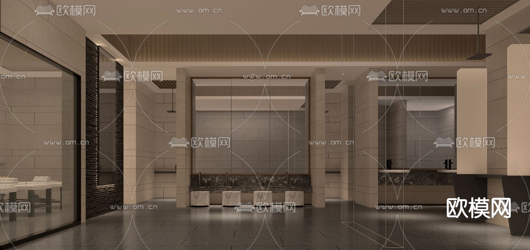 洗浴中心 泡池 浴池3d模型下载（渲染图1）