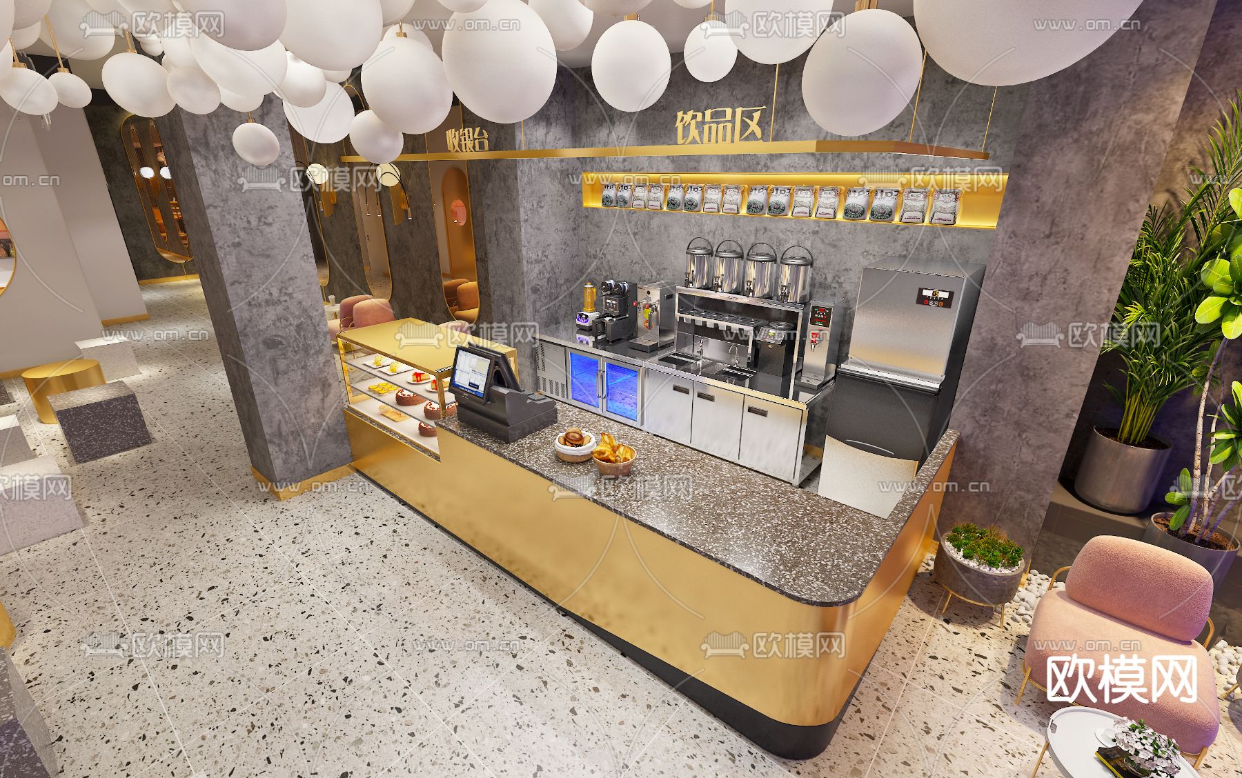 现代甜品店 奶茶店3d模型下载