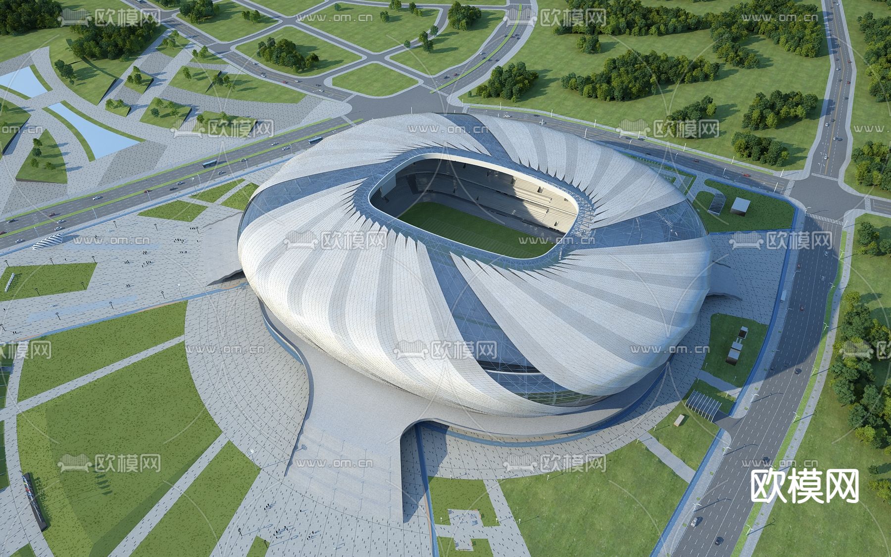 足球场鸟瞰3d模型下载