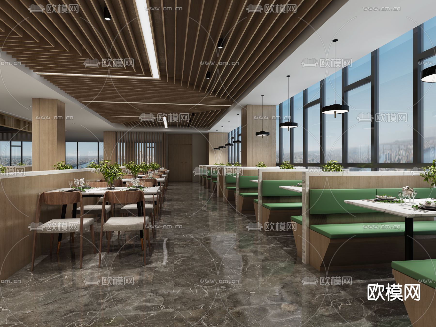 现代自助餐厅3d模型下载（渲染图1）