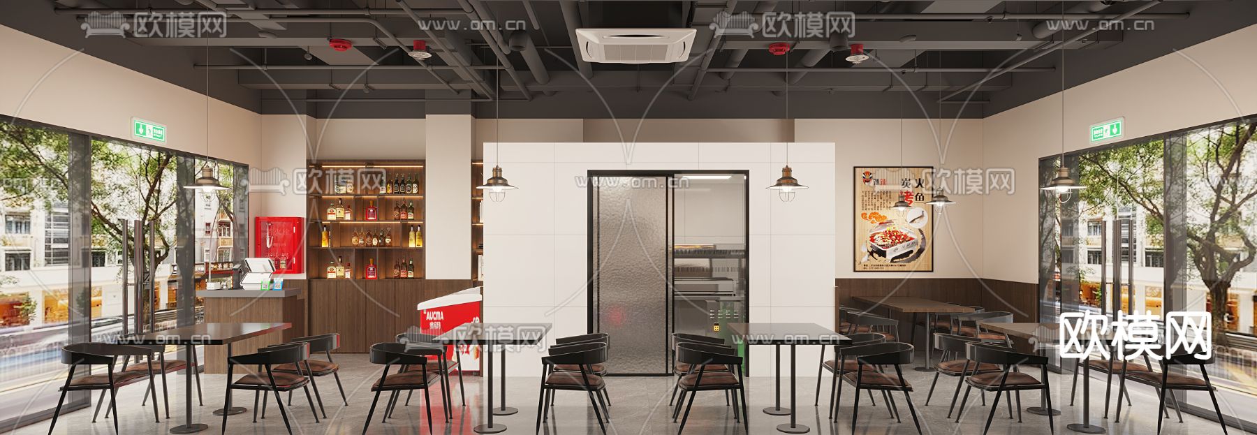 新中式烤鱼店 烧烤店3d模型下载（渲染图3）