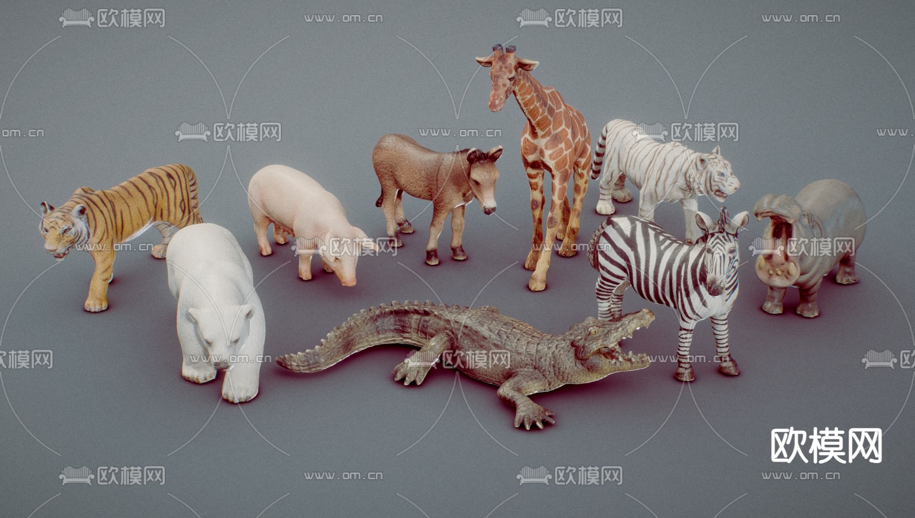 动物 鳄鱼 老虎 斑马3d模型下载