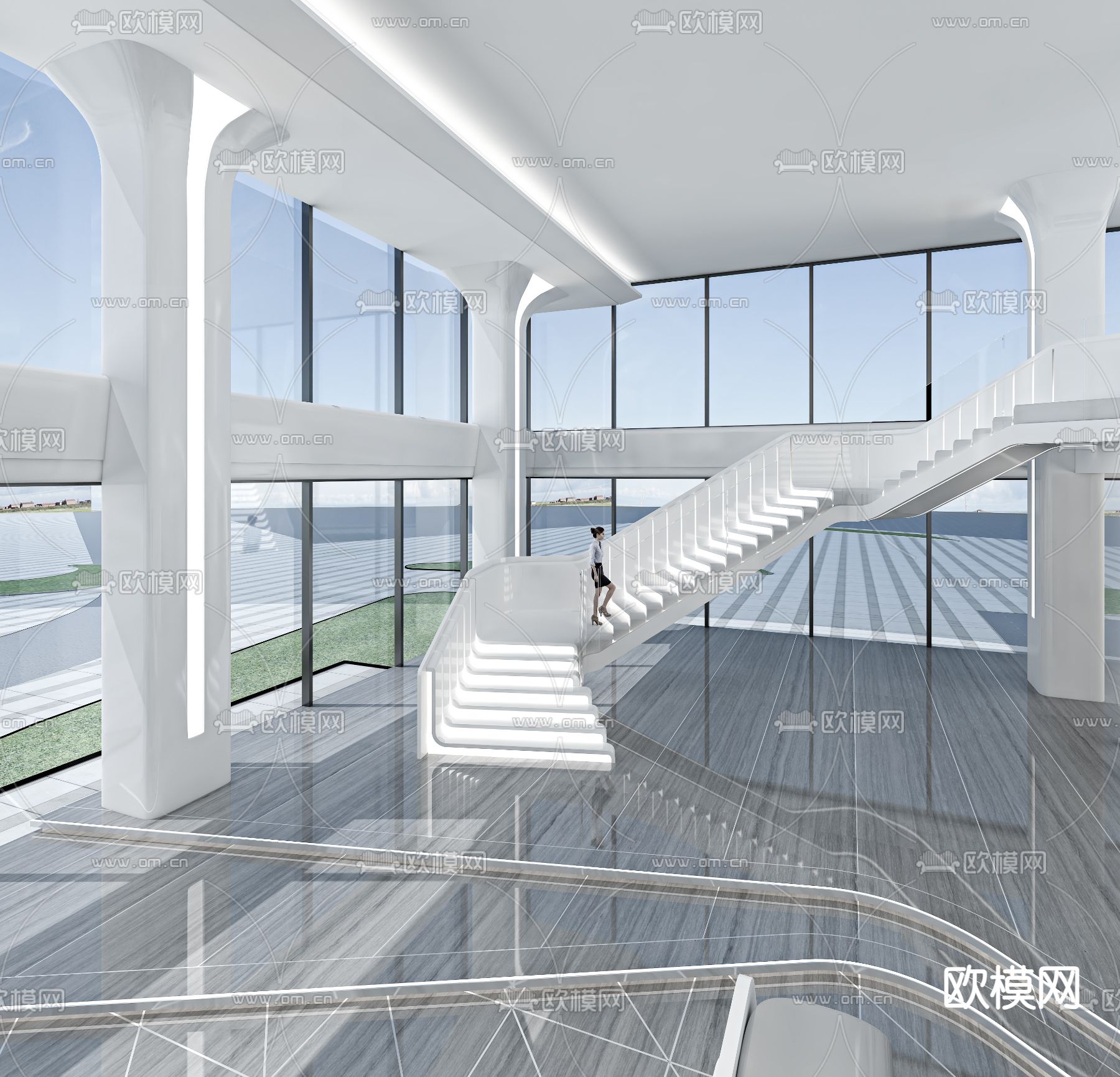 办公大堂 写字楼大堂3d模型下载（渲染图4）