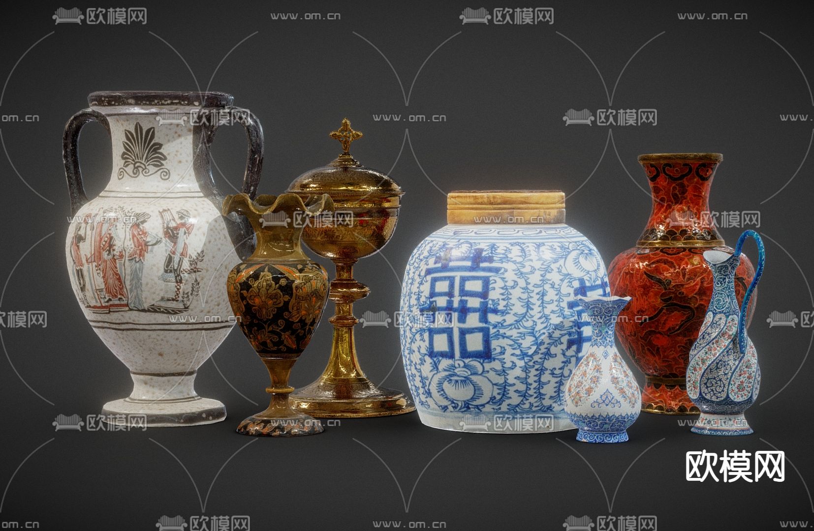 新中式花瓶 瓷器 青花瓷 文物3d模型下载